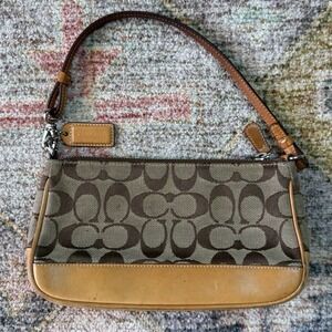 Vintage Y2K Coach Signature Demi Mini Pouch Handbag Tan Canvas Leather 6094